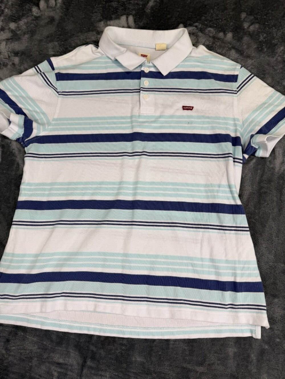 Levis Mens Standard Fit Striped Polo Shirt White & Blue XL